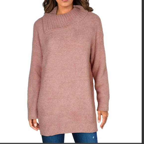 NWT BAREFOOT DREAMS COZYCHIC SOLID KNIT PULLOVER SWEATER TUNIC ROSE QUARTZ L - Picture 2 of 7
